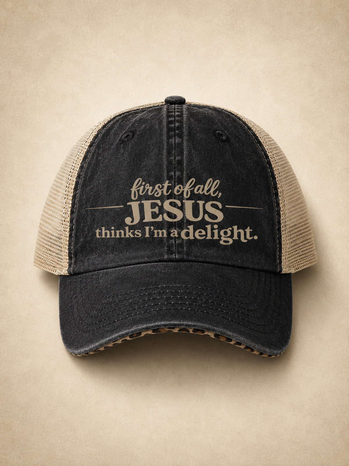 First of all.™ Washed Mesh-Back Ponytail Cap – Black