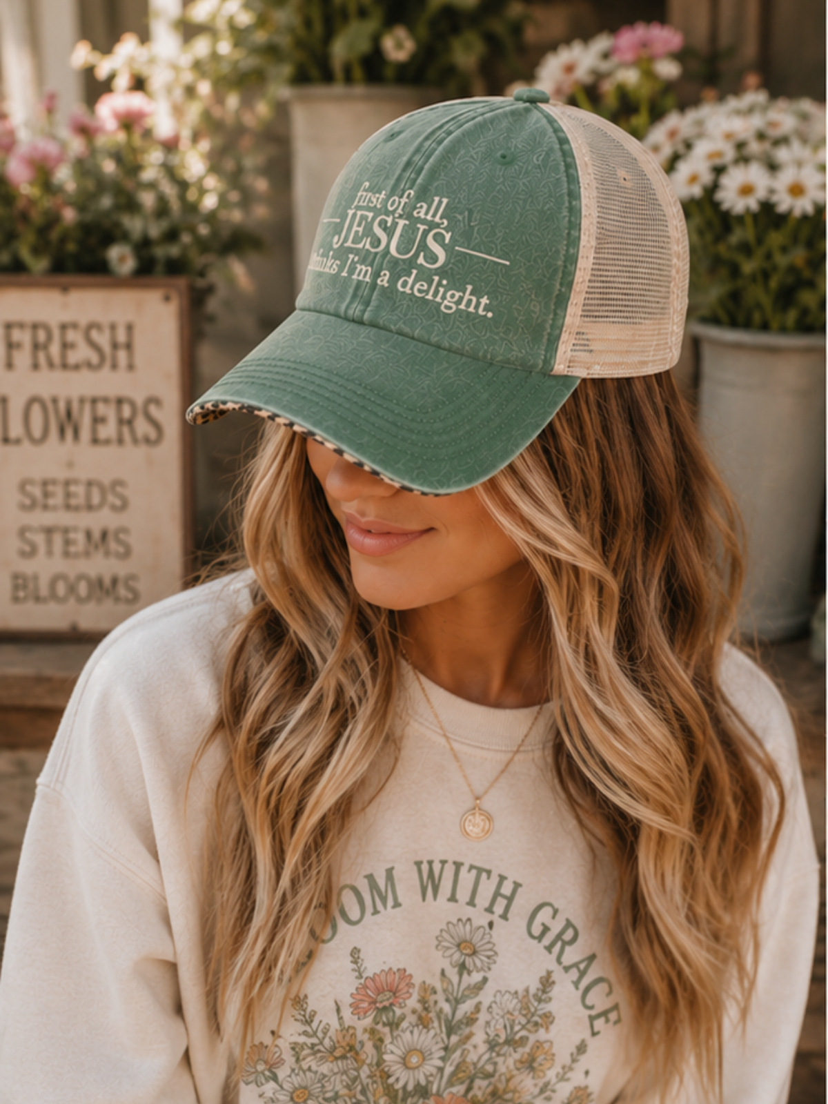 First of all.™ Washed Mesh-Back Ponytail Cap – Jade