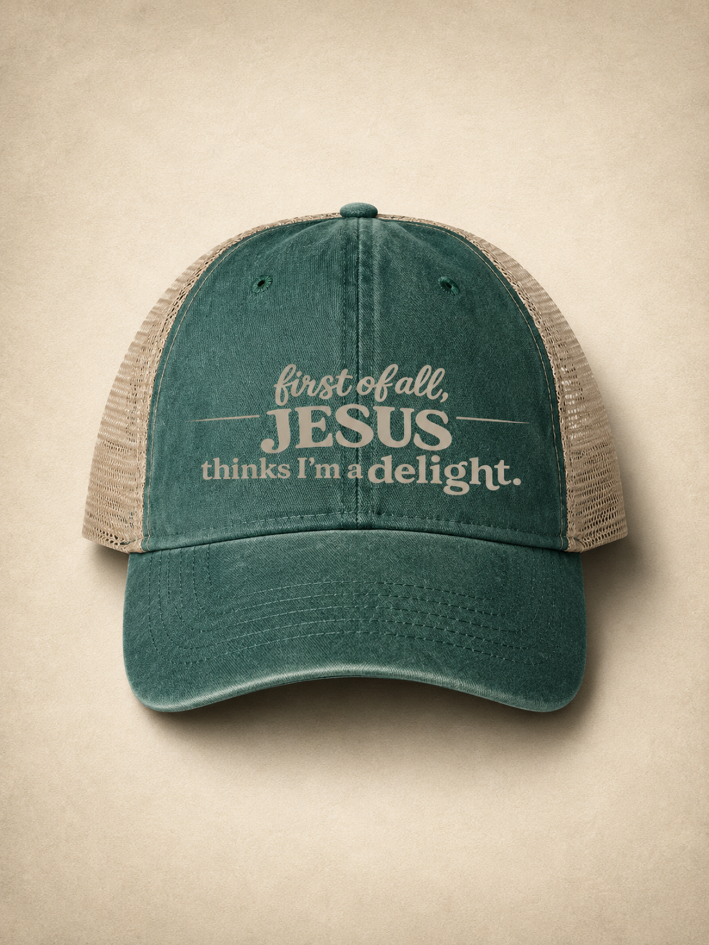 First of all.™ Washed Mesh-Back Ponytail Cap – Jade