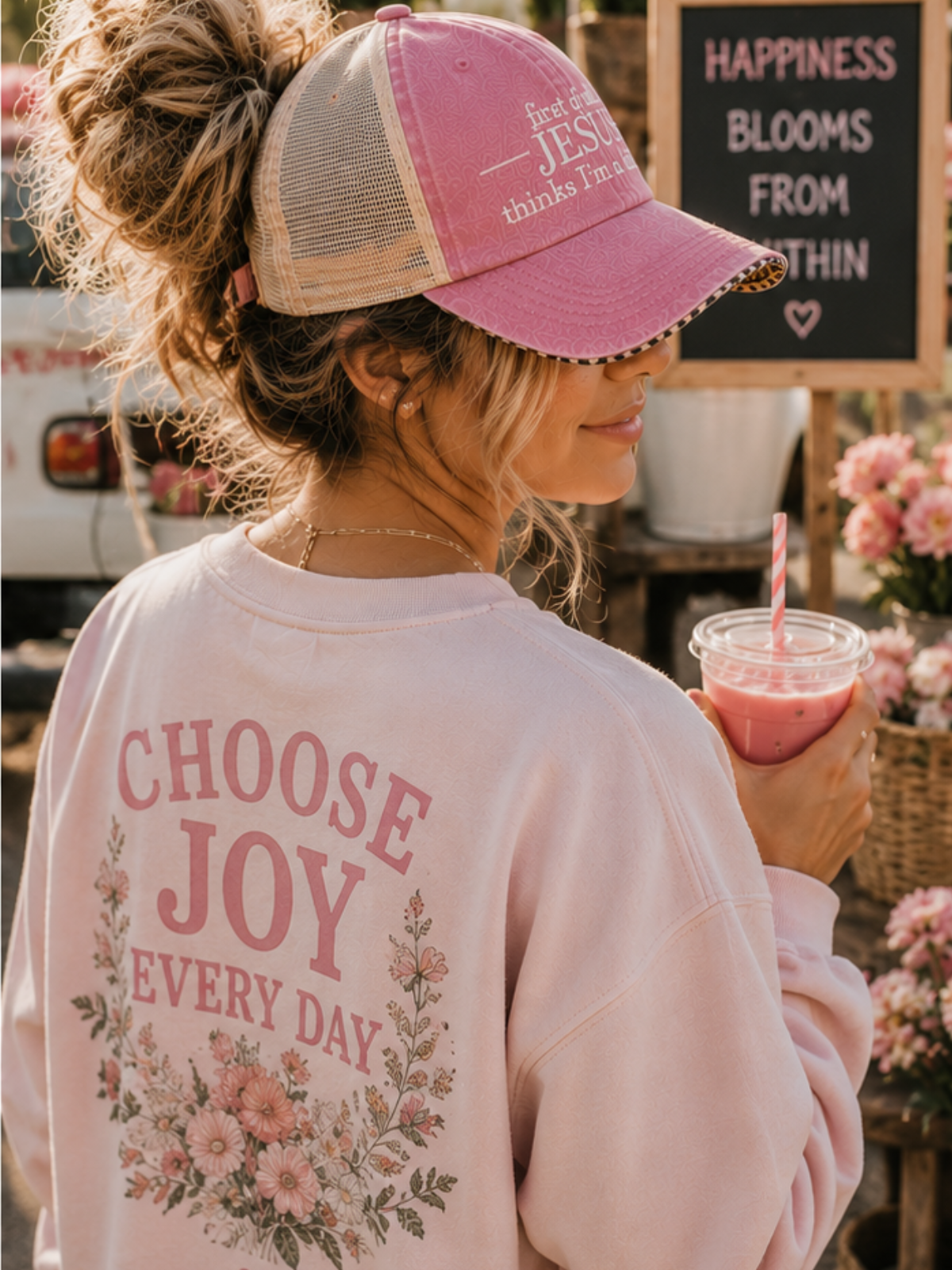 First of all.™ Washed Mesh-Back Ponytail Cap – Rose