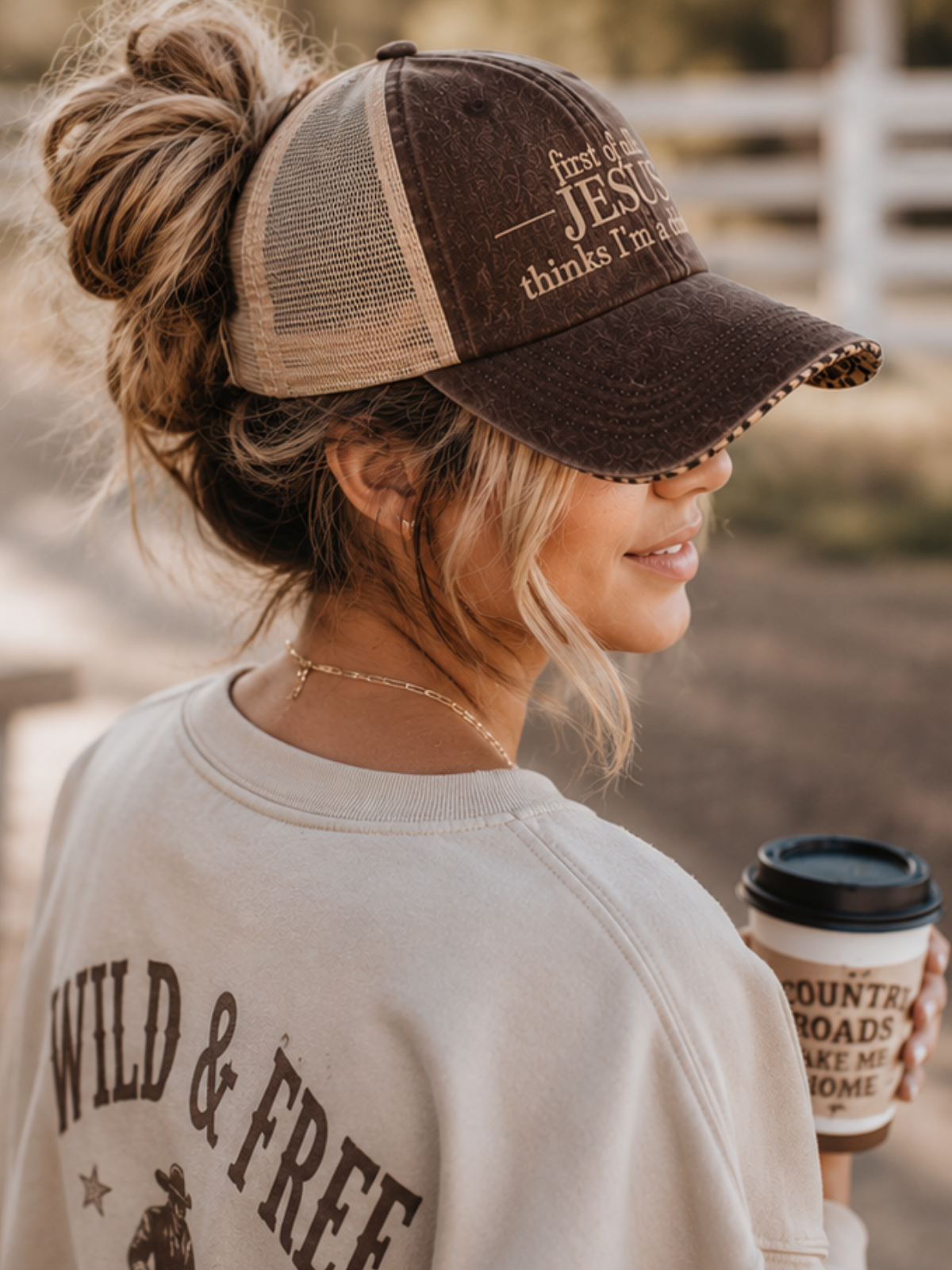 First of all.™ Washed Mesh-Back Ponytail Cap – Chocolate
