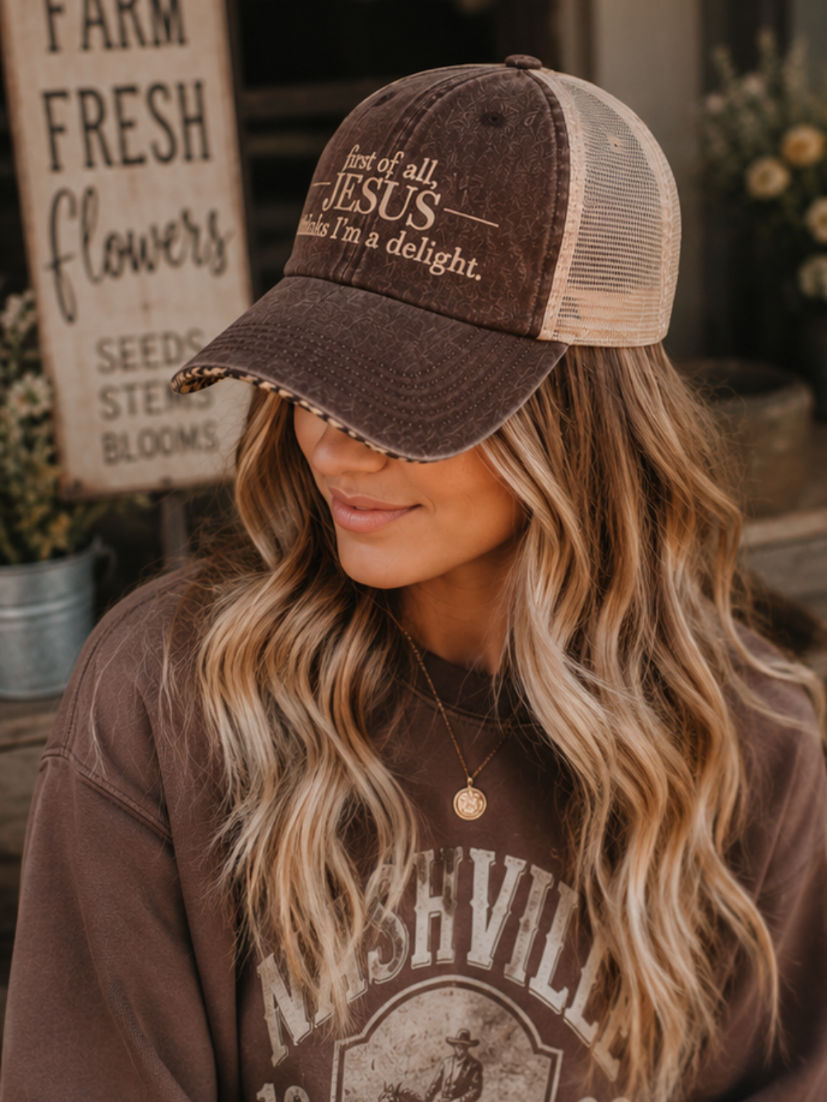 First of all.™ Washed Mesh-Back Ponytail Cap – Chocolate
