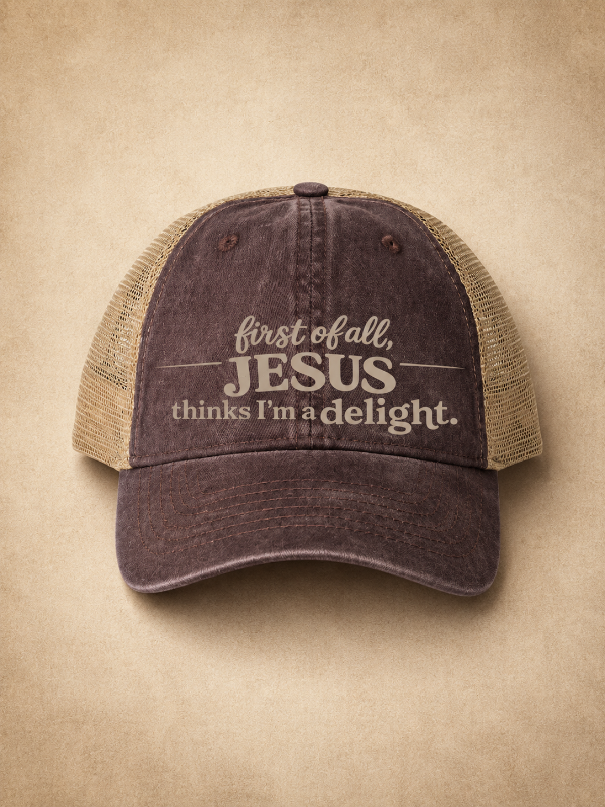 First of all.™ Washed Mesh-Back Ponytail Cap – Chocolate