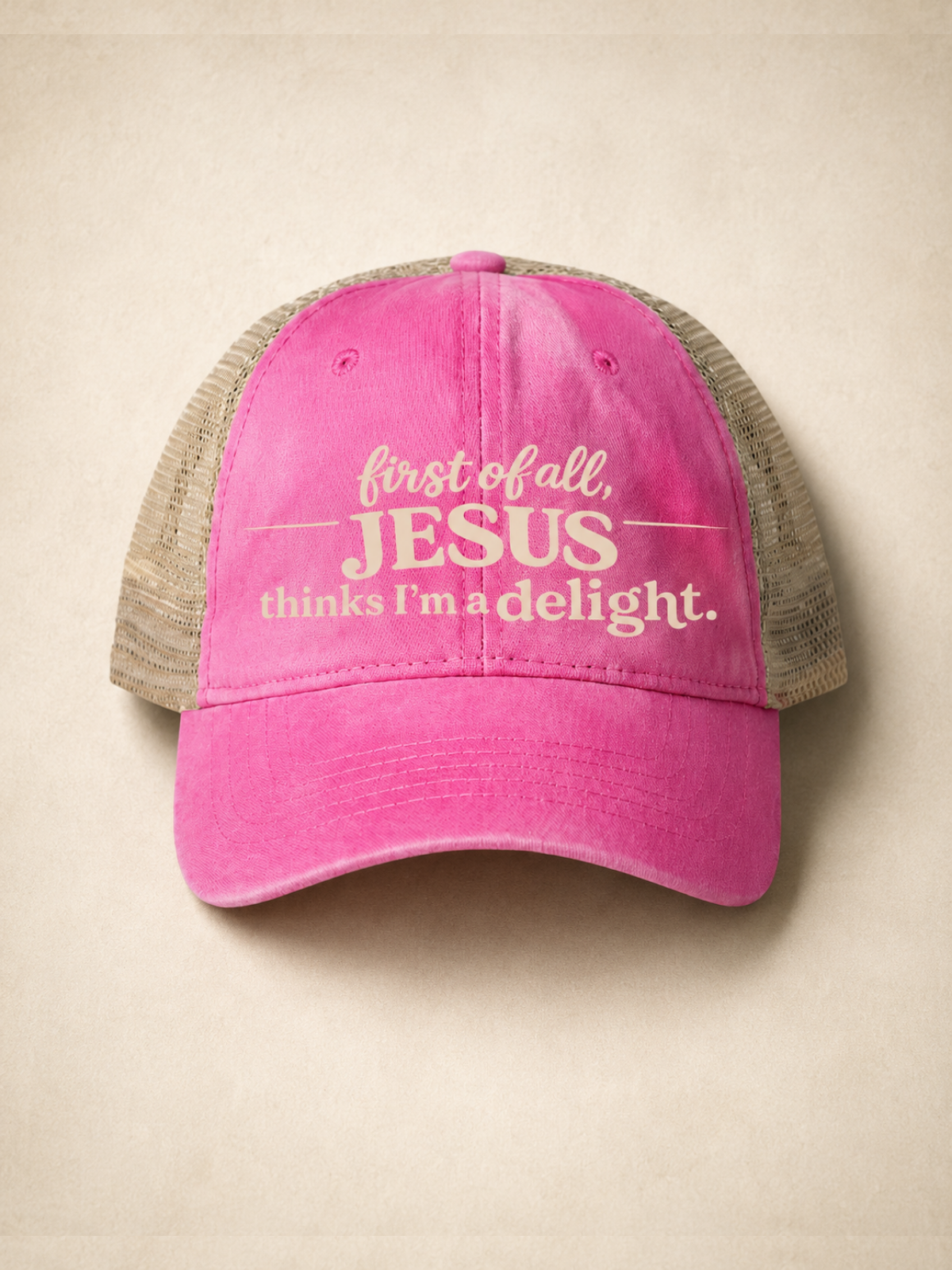 First of all.™ Washed Mesh-Back Ponytail Cap – Rose