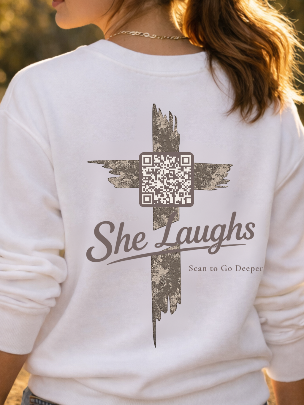 she laughs. - sweatshirt - QR