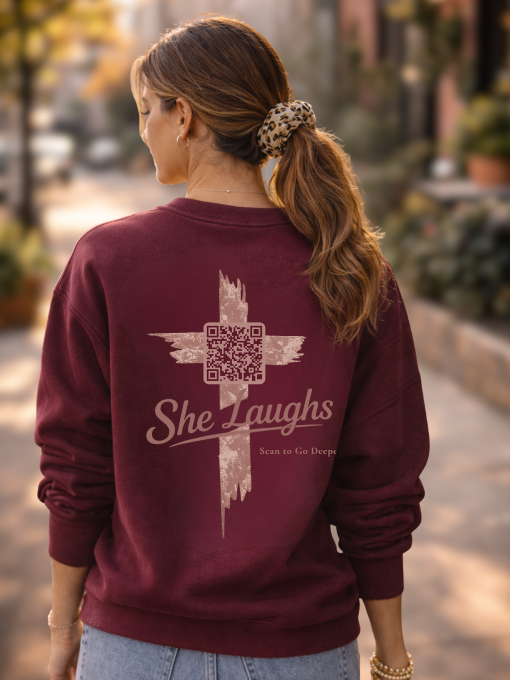 she laughs. - sweatshirt - QR