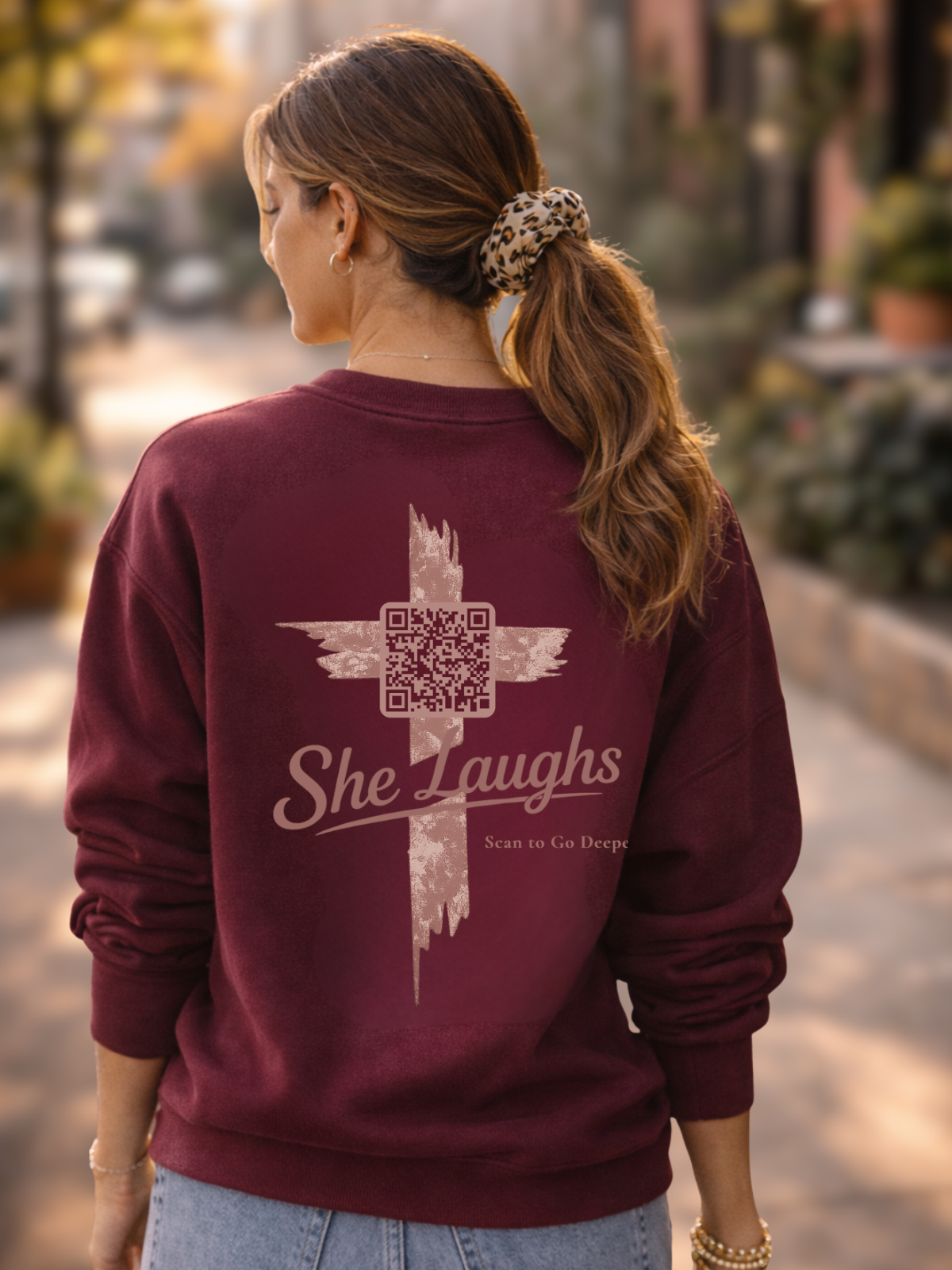 she laughs. - sweatshirt - QR