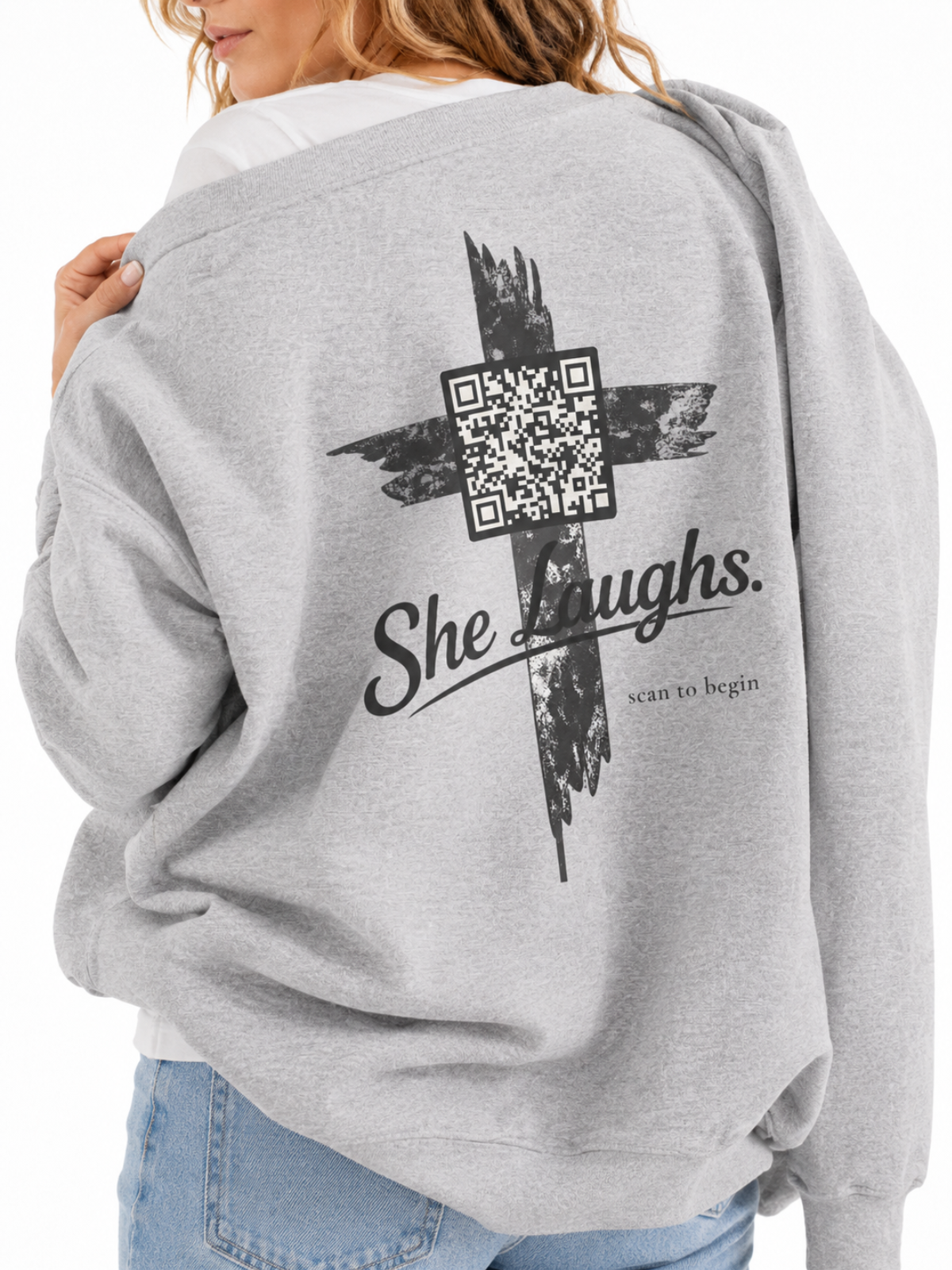 She Laughs. — QR Crewneck