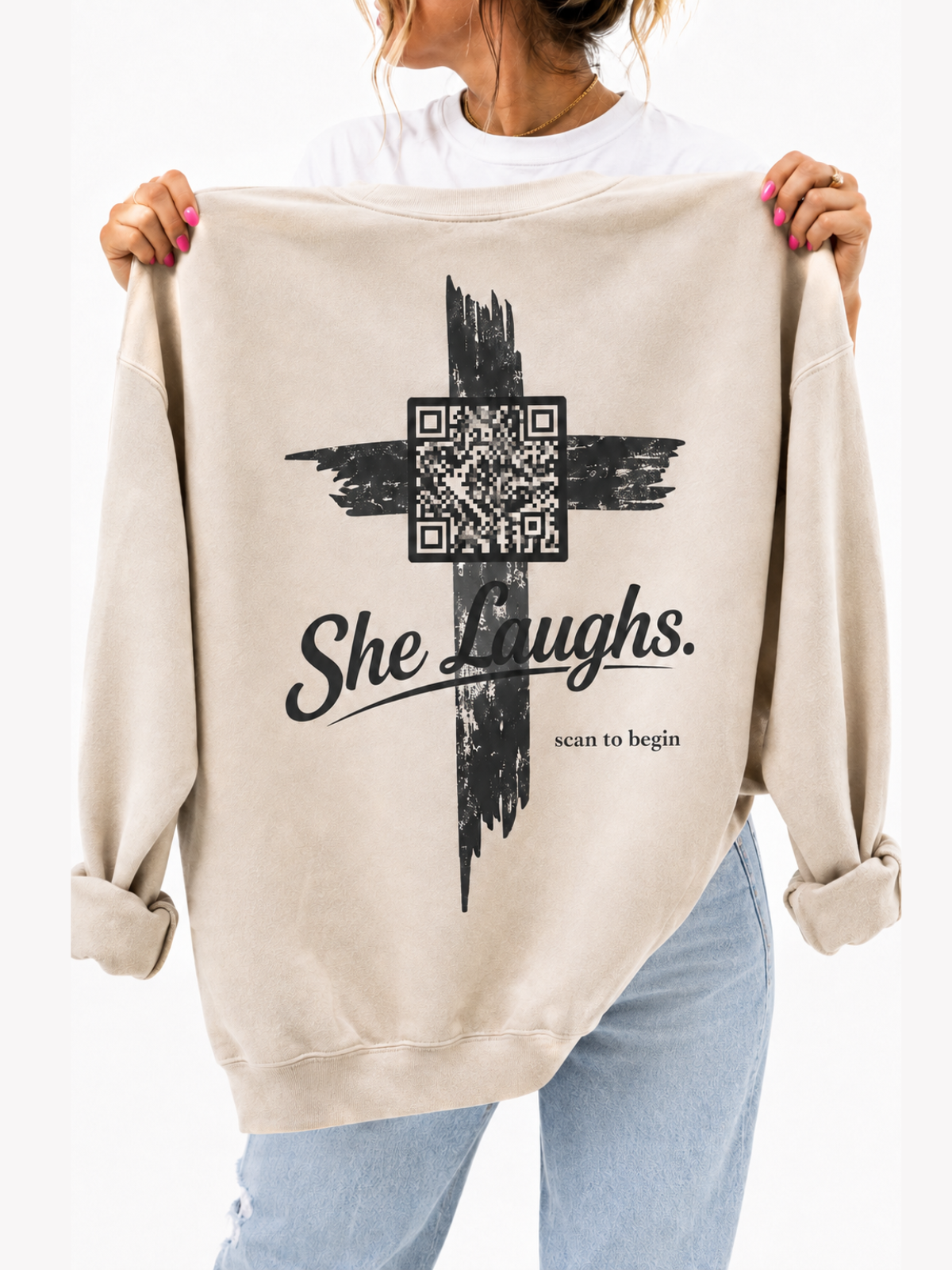 She Laughs. — QR Crewneck