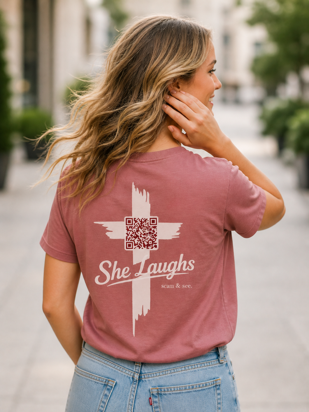 she laughs. - tee - QR