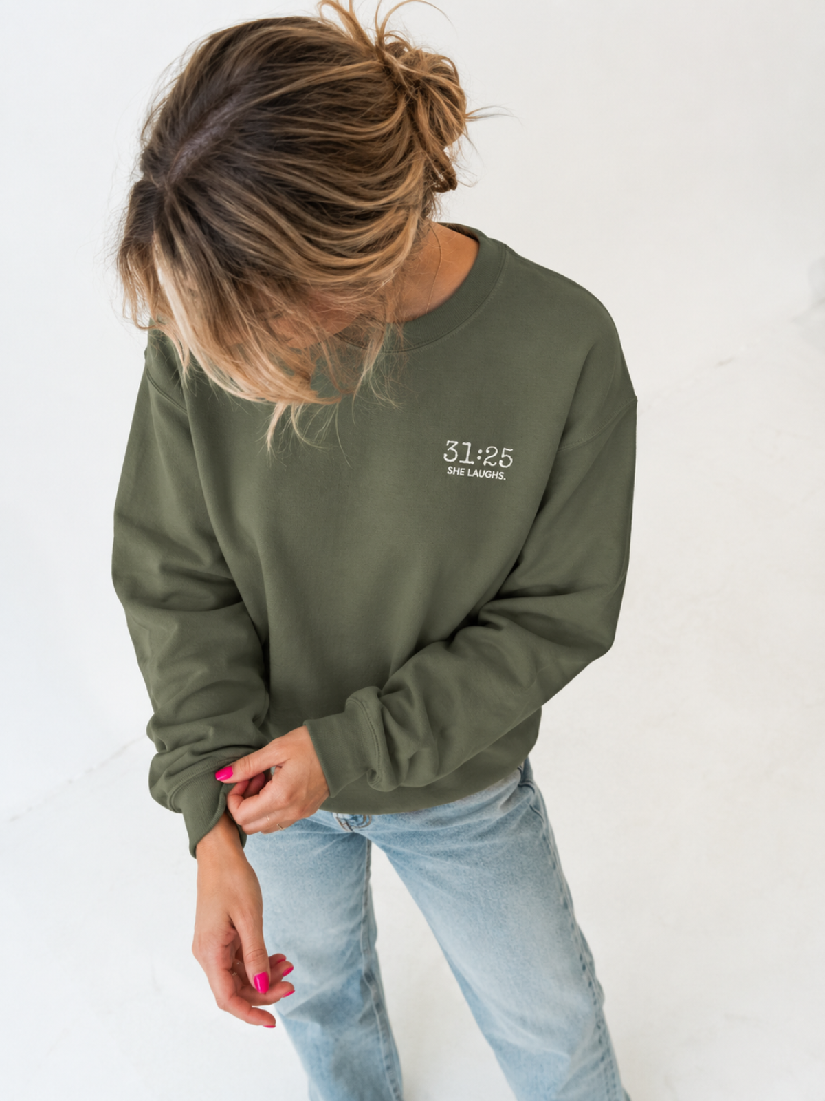 31:25 She Laughs Left Chest Sweatshirt