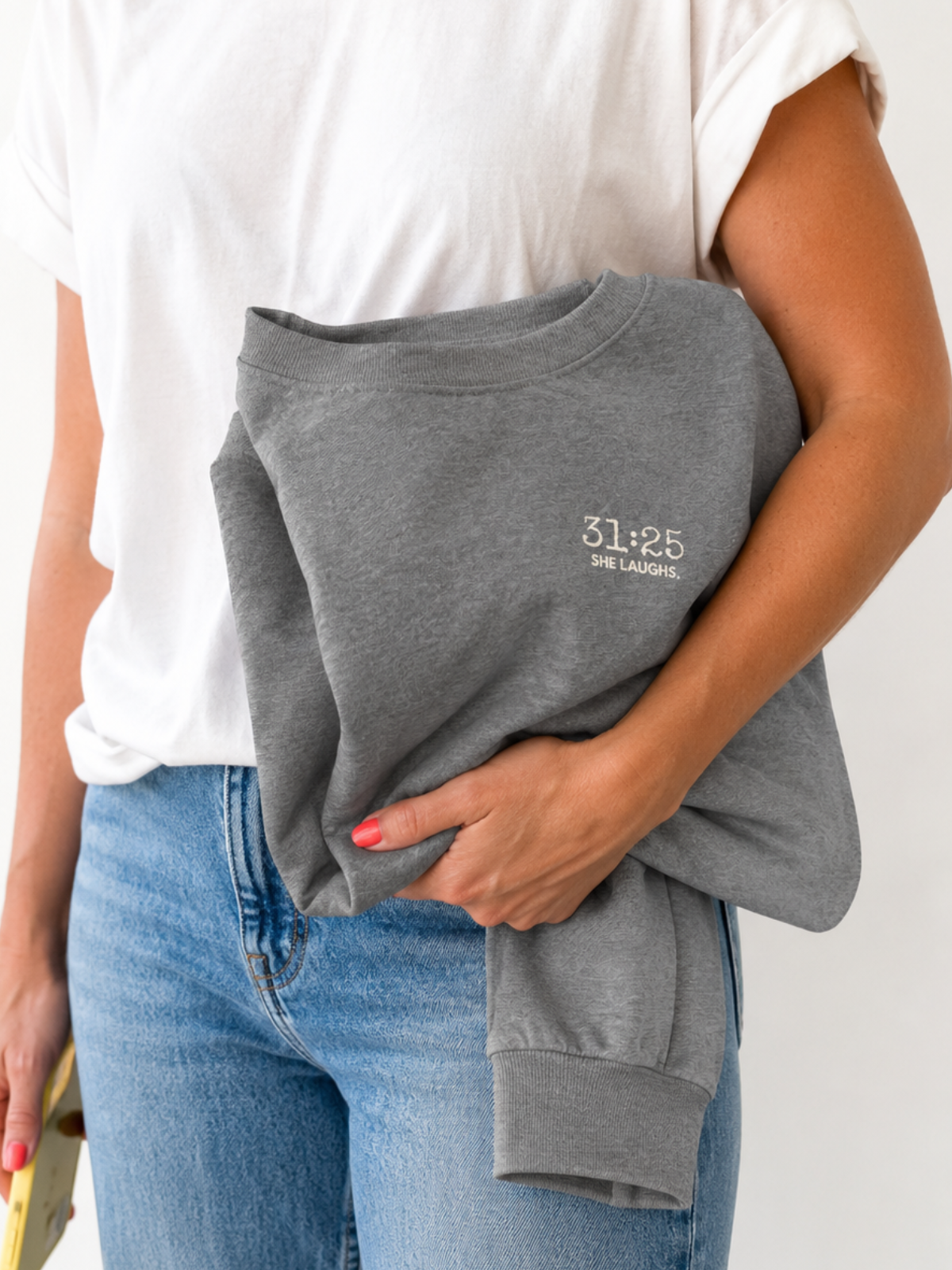 31:25 She Laughs Left Chest Sweatshirt