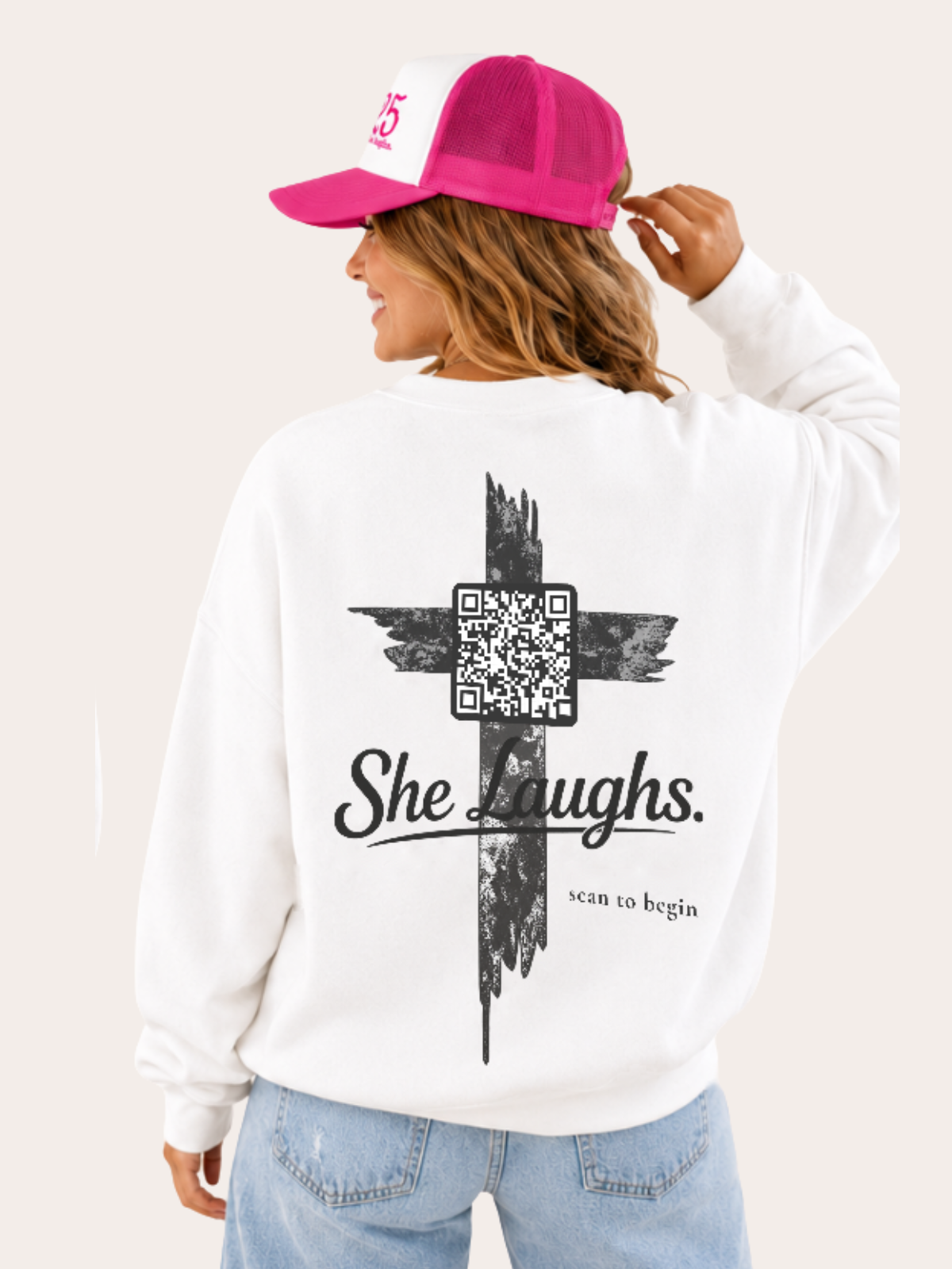 She Laughs. — QR Crewneck