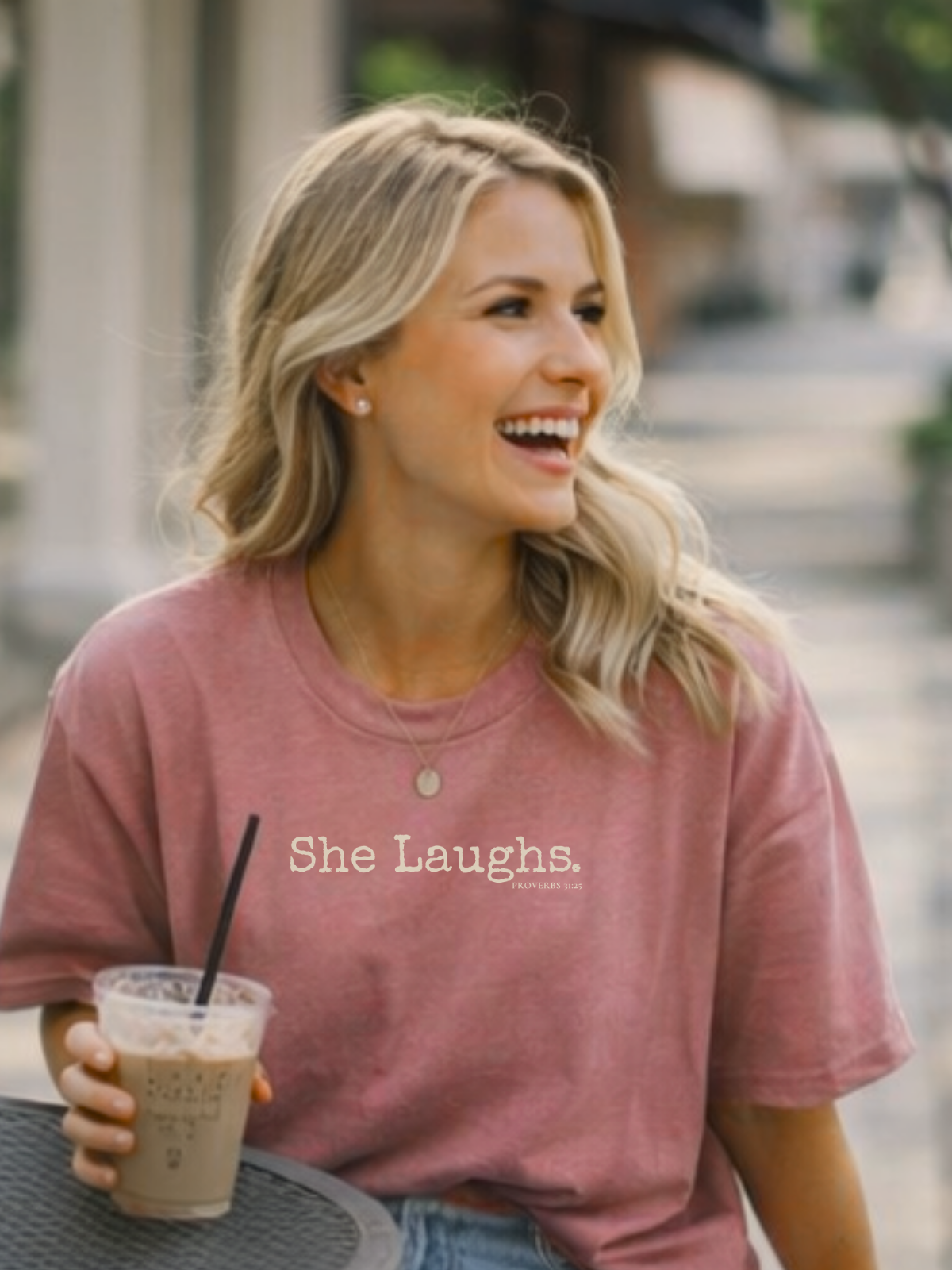 she laughs. - tee - QR